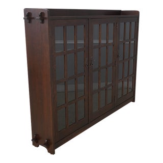 Stickley 3 Door Mission Oak Arts & Crafts Bookcase For Sale