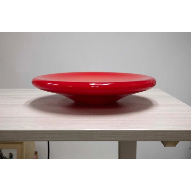 Red Round Glass Dish Bowl Contemporary Modern | Chairish