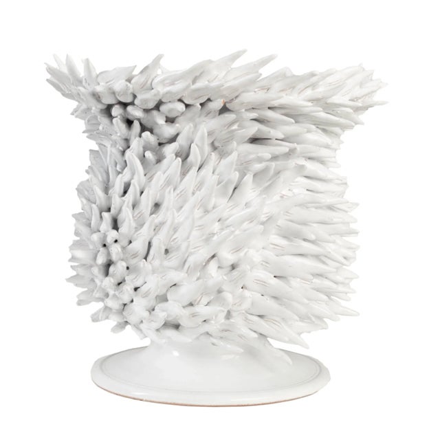 Handmade by a talented Tuscan artisan and inspired by the beautiful Italian sea, this large white vase is truly one of a...