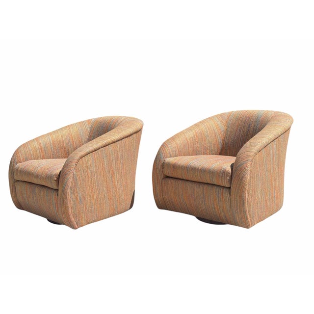 Contemporary Vintage Milo Baughman Style Sculptural Swivel Barrel Lounge Chairs by Classic Gallery, Pair For Sale - Image 3 of 15