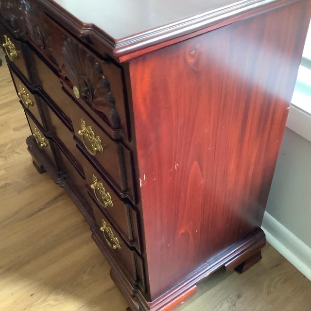 Antique Solid Cherry Chippendale Block Front Shell Carved Chest For Sale - Image 11 of 12