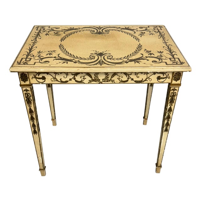 Mid 20th Century French Painted Decorated End table with Neoclassical Designs For Sale