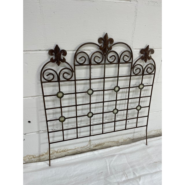 Hand Forged Wrought Iron late 19th Century Fleur De Lis symbolizes (life, perfection, light) design with 8 glass inserts...