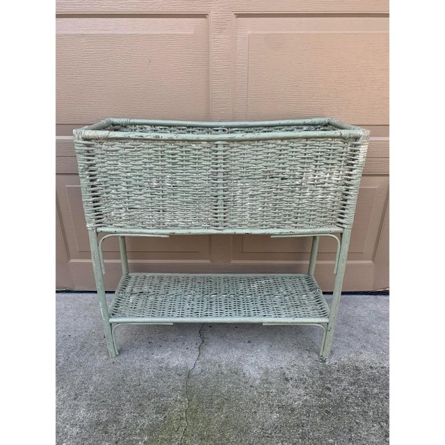 Antique Painted Wicker Plant Stand With Lower Shelf For Sale - Image 11 of 12