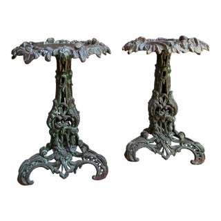 Pair Antique French Round Side Table Grotto Rococo Cast Iron Plant Stand C1880 For Sale