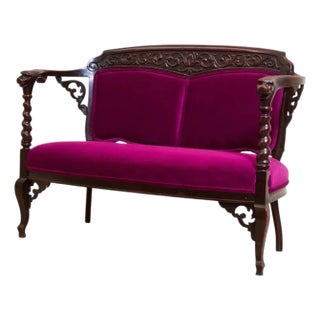 Antique 19th Century Hand Carved Lion Arm Settee For Sale