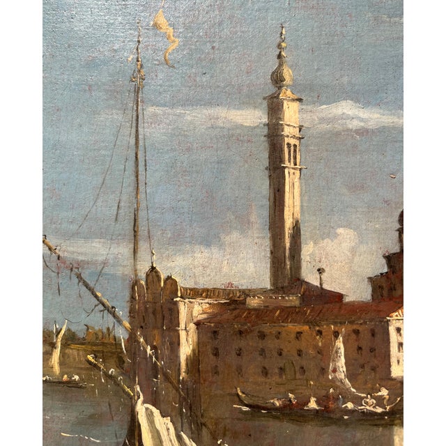 View of Venice with the Island of San Giorgio Maggiore and the Basilica, Oil on Canvas, 19th Century, Framed For Sale - Image 11 of 16