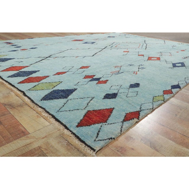 Textile 2010s Vintage Aqua Moroccan Style Rug - 10'03 X 14'02 For Sale - Image 7 of 10