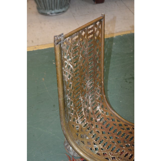 Antique English Reticulated Brass Curved Ends Fireplace Fender W/ Lion Faces For Sale - Image 11 of 16