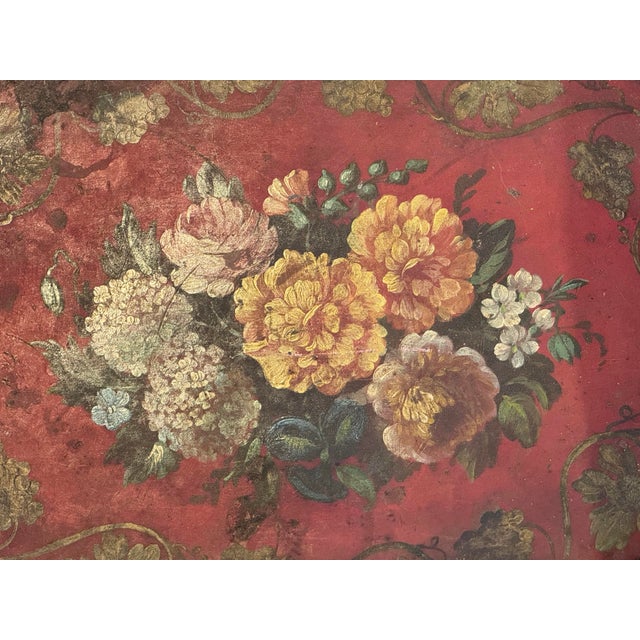 Antique Oval Handpainted Peony and Roses Toleware Tray For Sale - Image 4 of 4