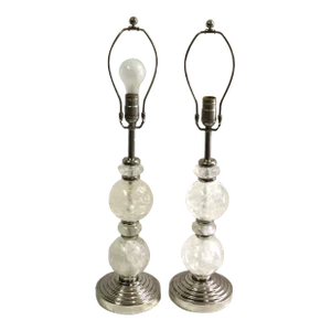 1990s Mid-Century Modern Rock Crystal Lamps,Nickel, - a Pair