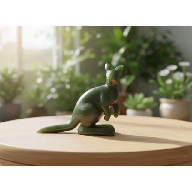 Green Vintage Canadian Nephrite Kangaroo Figurine, Hand-Carved Green Stone Sculpture, 1980s For Sale - Image 8 of 9