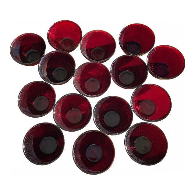 Vintage Deep Ruby Red Pebbled Glass Small Bowls- Set of 15 For Sale