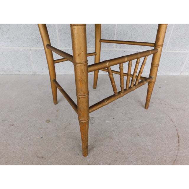 Traditional Antique Gold Painted Faux Bamboo Music Box Seat Accent Chair For Sale - Image 3 of 12