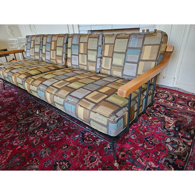 Mid-Century Modern MCM Attributed to Richard McCarthy by Selrite Wrought Iron and Maple Couch For Sale - Image 3 of 10