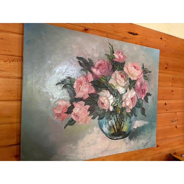 Modern Vintage Oil Still Life Floral Painting For Sale - Image 3 of 5