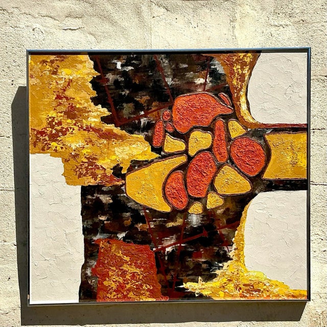 Vintage Boho Original Abstract Oil Painting on Canvas For Sale - Image 4 of 11