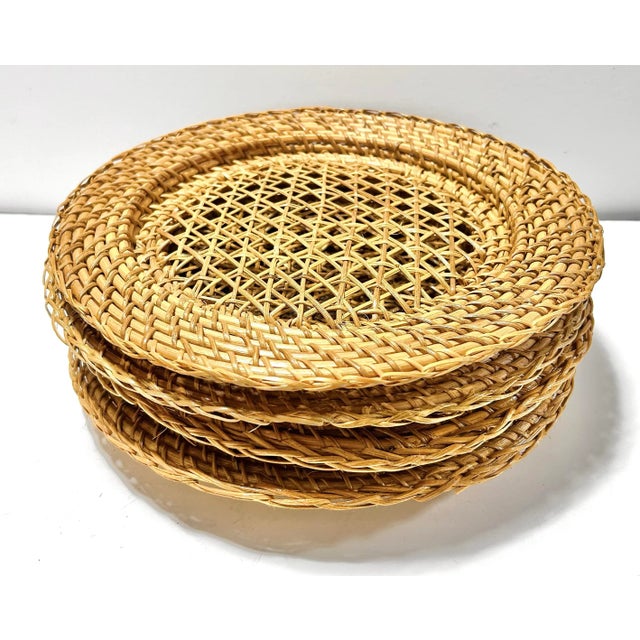 Vintage Woven Rattan & Cane Plate Chargers – Coastal Set of 4 For Sale In Louisville - Image 6 of 6