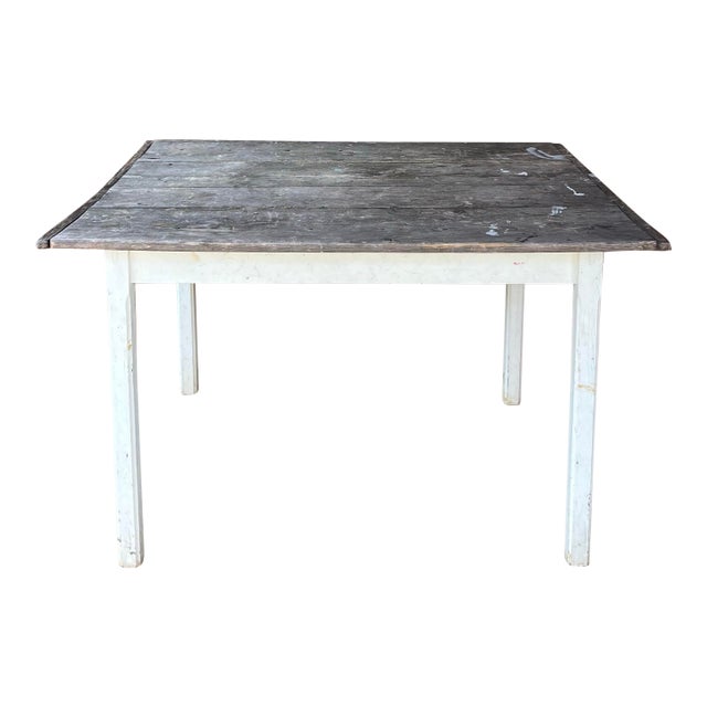 1960s Rustic Square Farm Table or Island, Vintage, Wooden For Sale