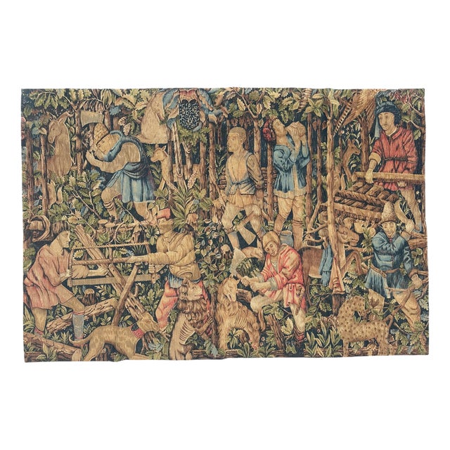 Vintage French Screen Printed Tapestry, 1950s For Sale