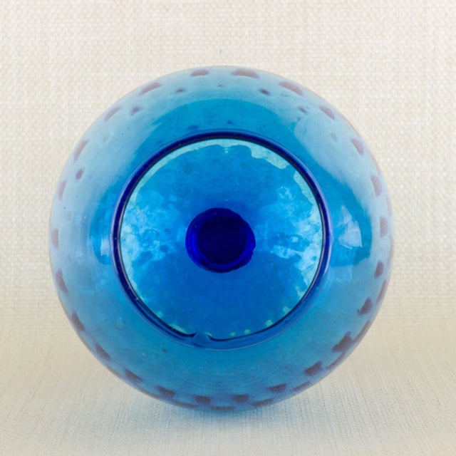 Vintage Empoli style stemmed blue glass. Very good condition. Ref #: H1117-03 Dimensions: 9"H x 6"Diameter