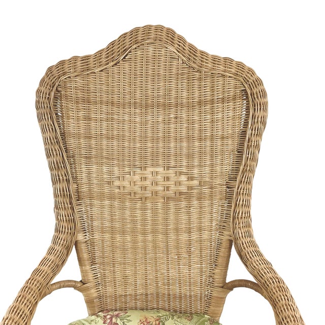 Late 20th Century Vintage High-Back Woven Wicker & Rattan Armchair For Sale - Image 5 of 18