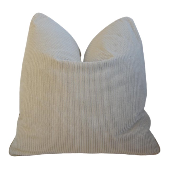 Neutral Creamy Velvety-Chenille Feather/Down Pillow For Sale