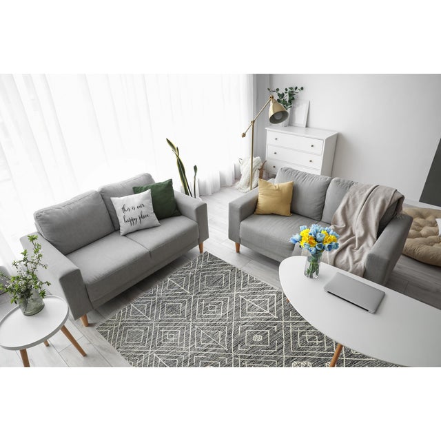 Charcoal 5x8 Luxurious Kilim Charcoal Geometric Modern Handmade Wool Carpet Rug For Sale - Image 8 of 9