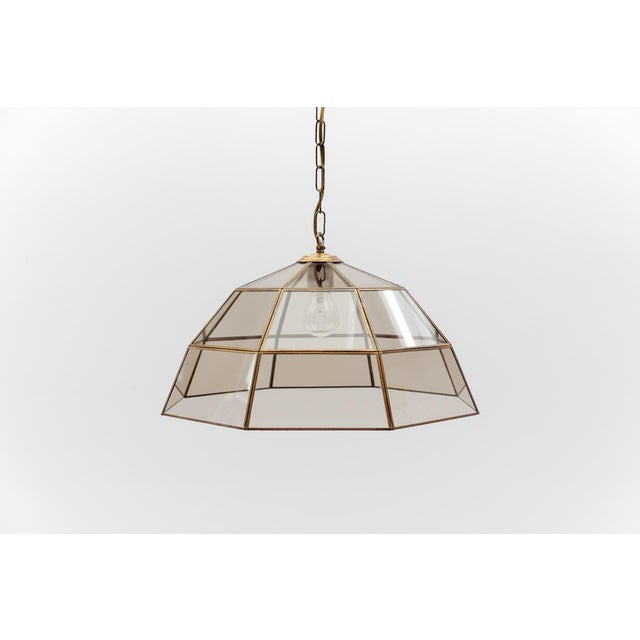 Mid-Century Modern Brass and Smoked Glass Ceiling Lamp, Italy, 1960s For Sale - Image 3 of 10