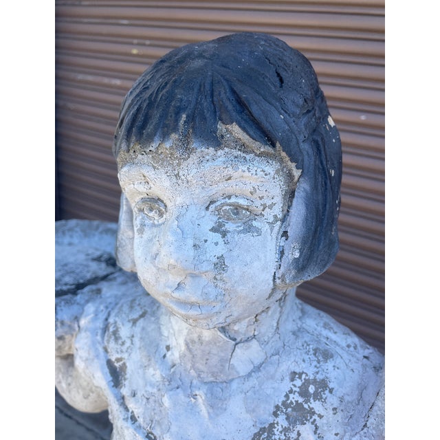 Sculpture Materials 1940's Concrete "Bird Girl" (Peasant Girl) Bird Feeder 47" Tall From Augusta Georgia Estate For Sale - Image 7 of 13