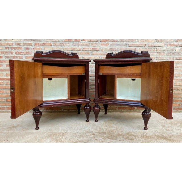 Mid 20th Century Spanish Nightstands in Wood Set of 2 For Sale - Image 10 of 18