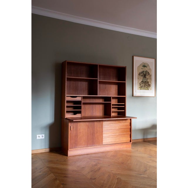 Danish Teak Secretaire Bookcase, attributed to Svend Aage Rasmussen, 1960s For Sale - Image 6 of 15