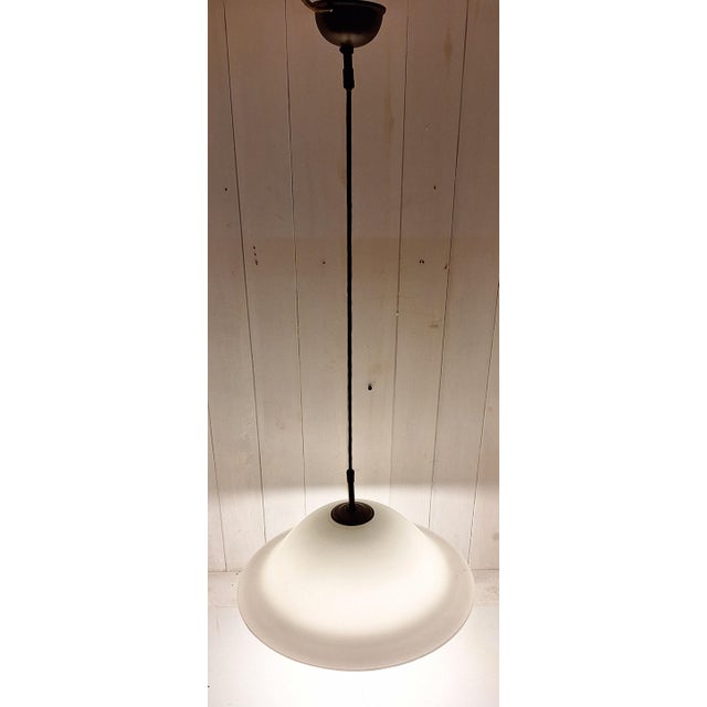 Vintage Ceiling Lamp with White Curved Glass Shade on Brass Mount, 1970s For Sale - Image 3 of 7