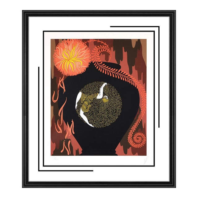 Late 20th Century Autumn Song Art Deco Pink Serigraph Erté For Sale