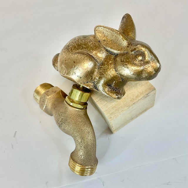 Brass Vintage Hollywood Regency Boho Chic Brass Bunny Outside Water Faucet - Easter For Sale - Image 8 of 9