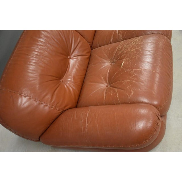 1970s Brown Leather Sapporo Loveseat Sofa by Mario Marenco For Sale In Boston - Image 6 of 10