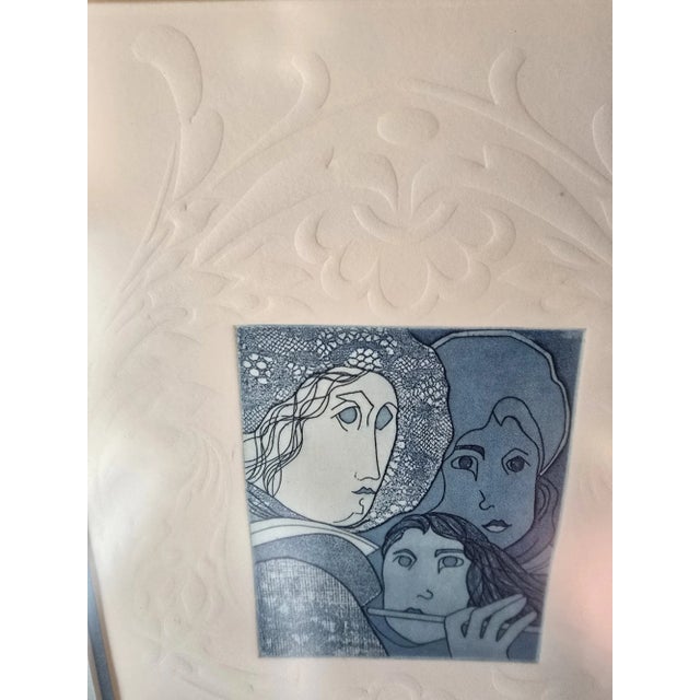 Alvarez original non glare glass framed and double matted etching with embossing.