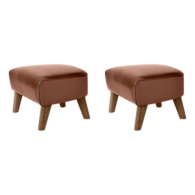 Set of 2 brown leather and smoked oak my own chair footstools by Lassen. Dimensions: W 56 x D 58 x H 40 cm . Materials:...
