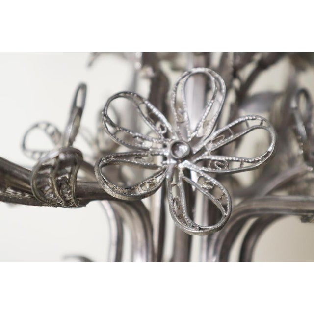 Gold Art Nouveau Handcrafted Metal Silver Wire Chandelier, Italy, 1970s For Sale - Image 8 of 18