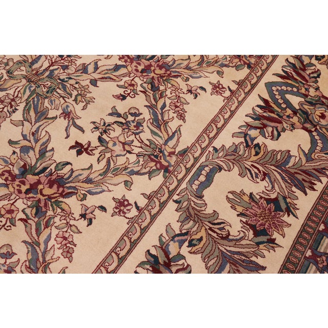 1990s Shabby Chic Floral 1990's Pak-Persian Ivory/Ivory Wool Rug - 9'1'' X 12'1'' For Sale - Image 5 of 9