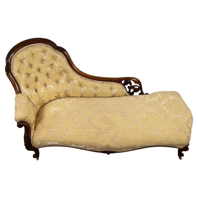19th Century Antique English Mahogany Chaise Longue with Buttoned Upholstery For Sale - Image 4 of 12