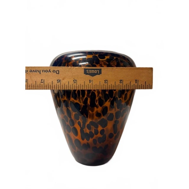 Safari Vintage Signed Ralph Lauren Home “Safari Tortoise” Hand-Blown Art Glass Hurricane Vase For Sale - Image 3 of 5