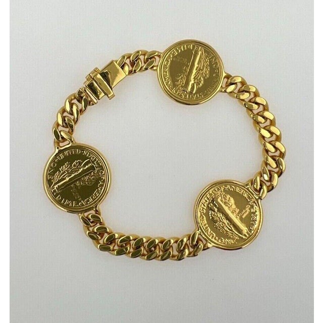 Gold Genuine Vintage American Usa Dollar Coin Curb Link Yellow Gold Vermeil Sterling For Sale - Image 8 of 9