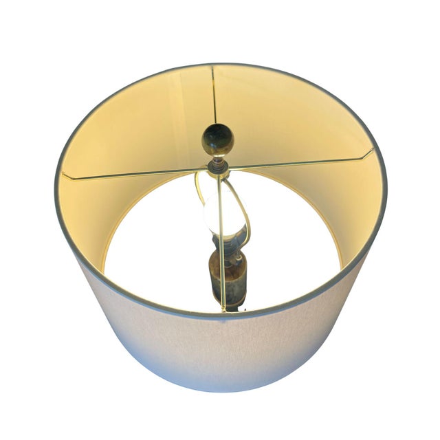 Vintage Mid-Century Jade Column Table Lamp With Cream Lampshade For Sale - Image 11 of 15