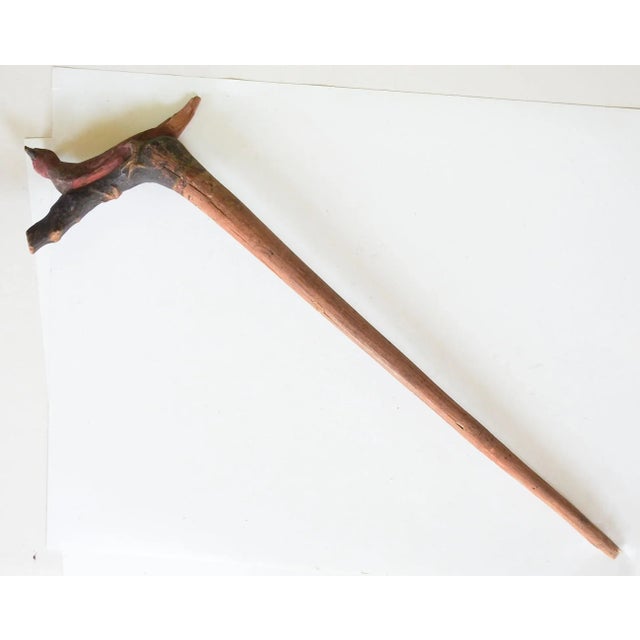 Vintage Hand Carved Folk Art Walking Cane With Red Bird For Sale - Image 9 of 9