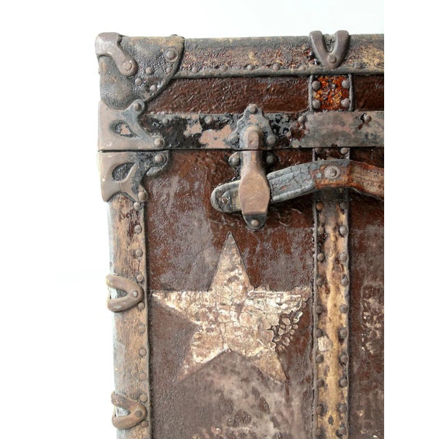 Brown Antique Travel Trunk For Sale - Image 8 of 13