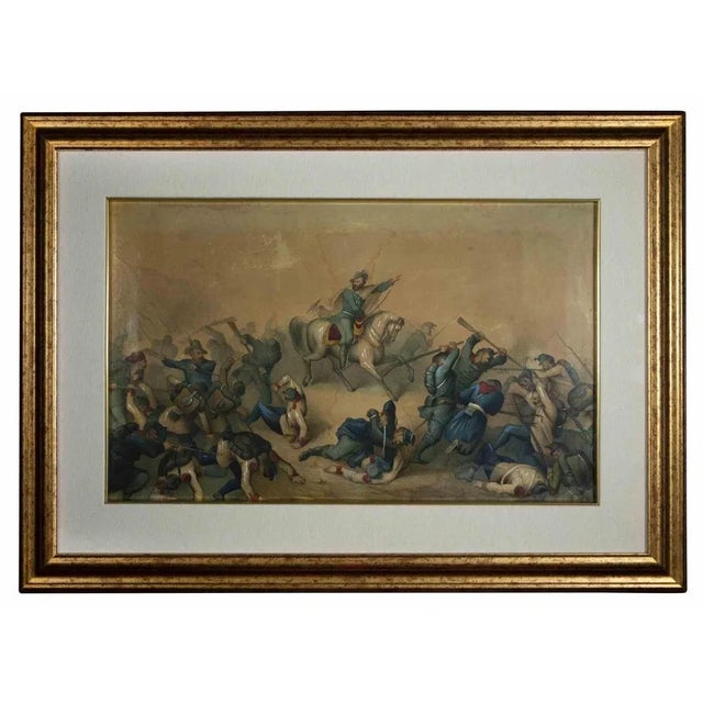 Garibaldi in the battle is an original artwork realized in the 19th century by Anonymous italian artist. Chromolithograph...