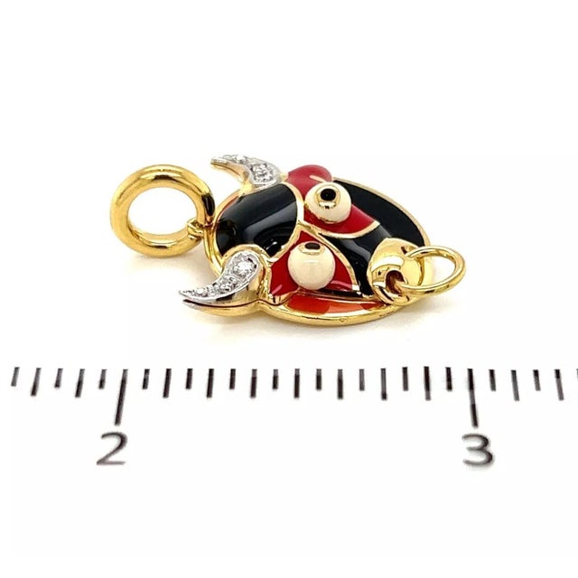 Metal Aaron Basha Diamond Enamel Zodiac Taurus Ox Charm Pendant For Sale - Image 7 of 7