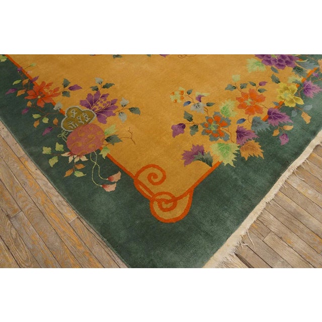 1920s Orange Apricot Floral Modern Antique Chinese Art Deco Carpet 5'10" X 8'3" Knotted Wool Rug For Sale - Image 4 of 12