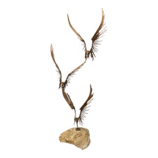 1970s Vintage Mid Century Modern Style Metal Sculpture ’ Birds in Flight ‘ by Curtis Jere Signed. For Sale